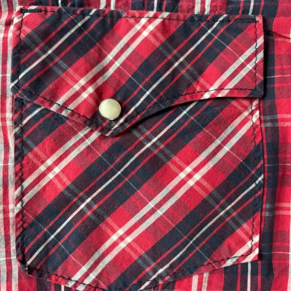 True Religion Men's Pearl Snap‎ Western Shirt Red Plaid Long Sleeve Button Up XL